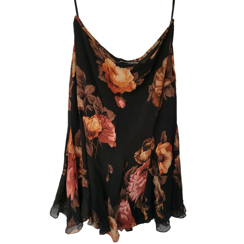 Brown floral flare skirt with chiffon overlay size 16